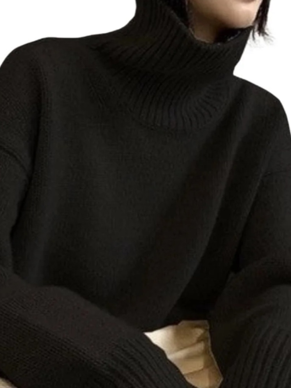 Black Turtleneck Women's Cashmere Sweater - Classic Knit Pullover